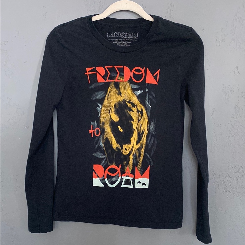 Patagonia Freedom to Roam Black Long Sleeve Buffalo Graphic Tee T-shirt